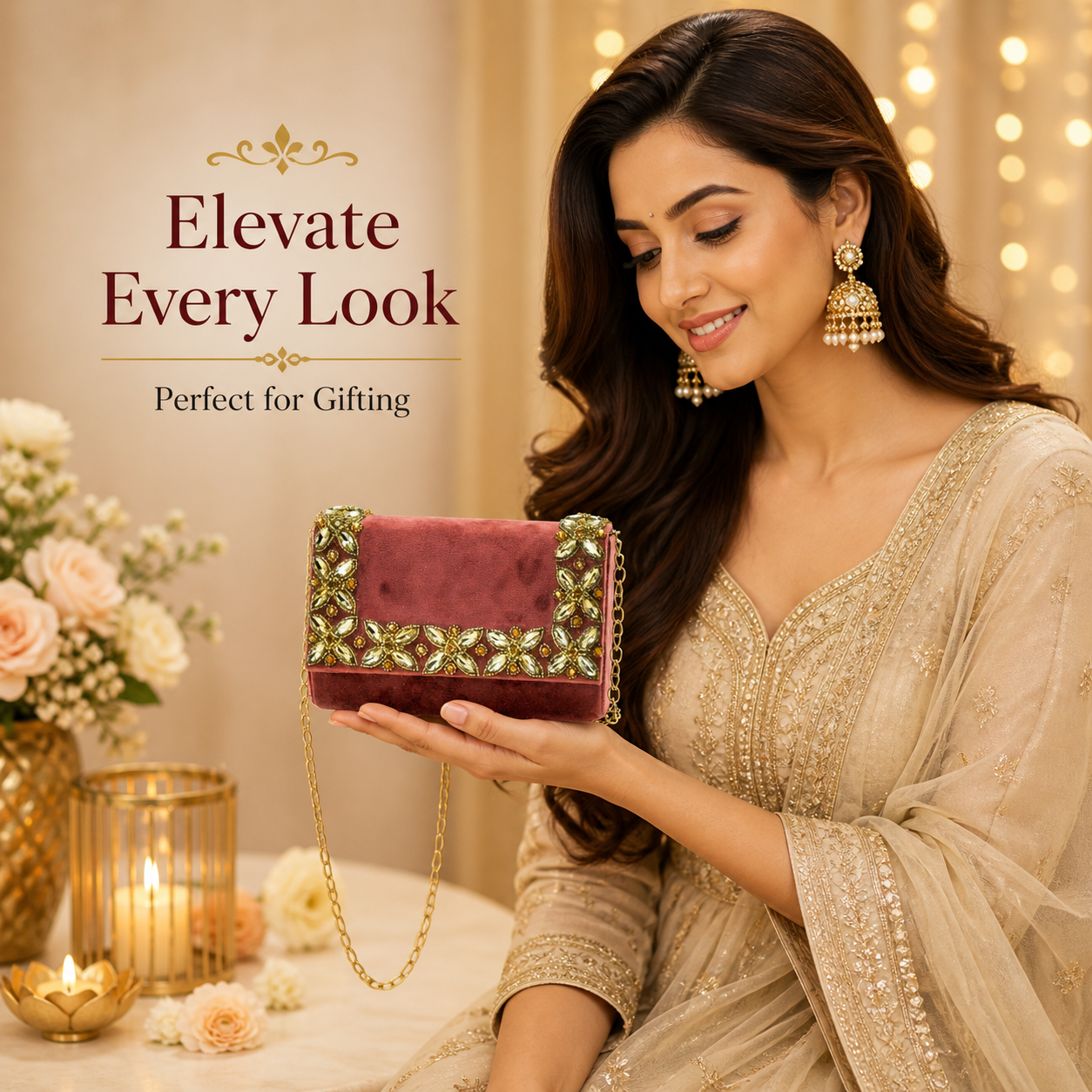 Designer Maroon Velvet Clutch Bag for Women | Party & Weddings Purse