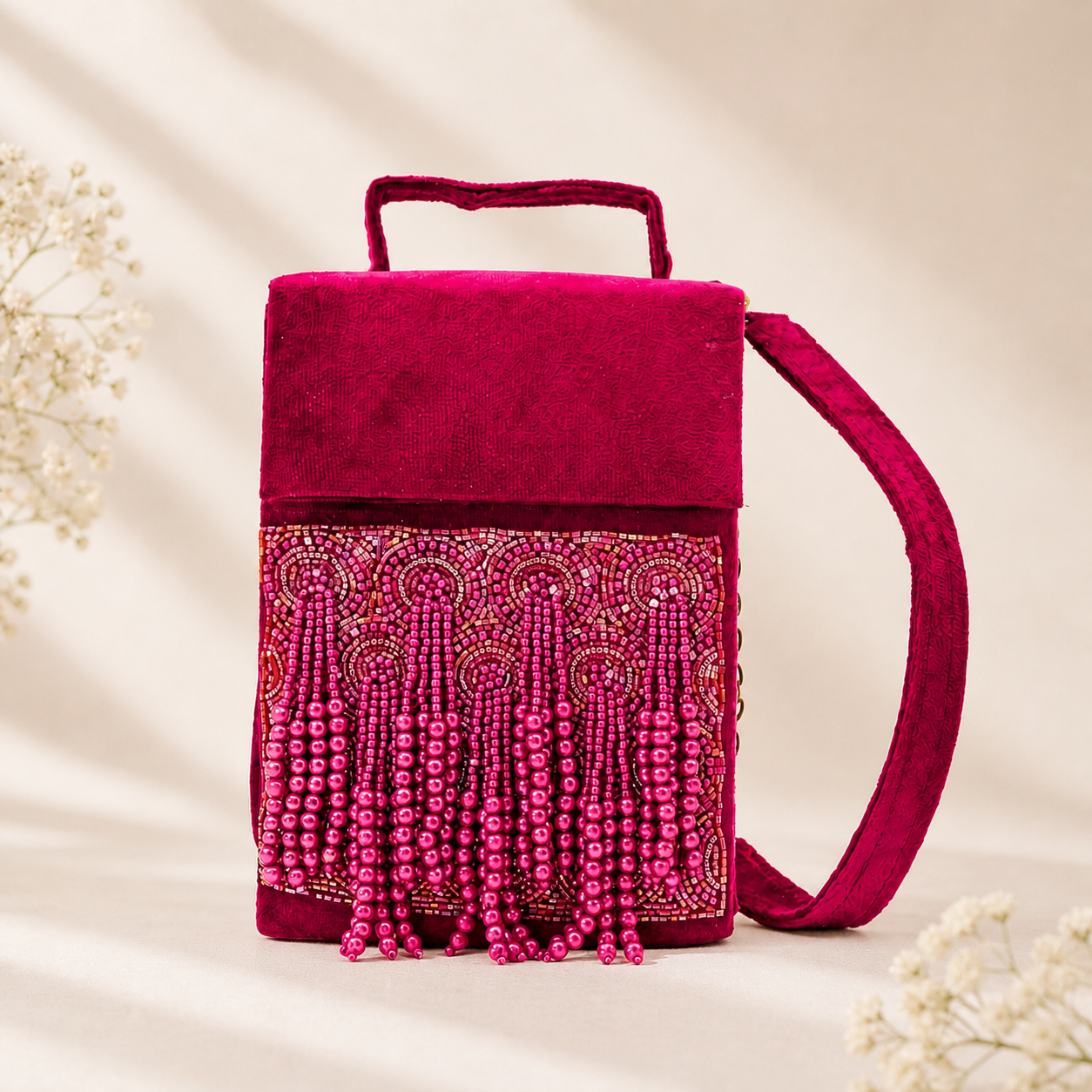 Designer Pink Beaded Sling Bag for Women | Handmade Party & Special Occasions