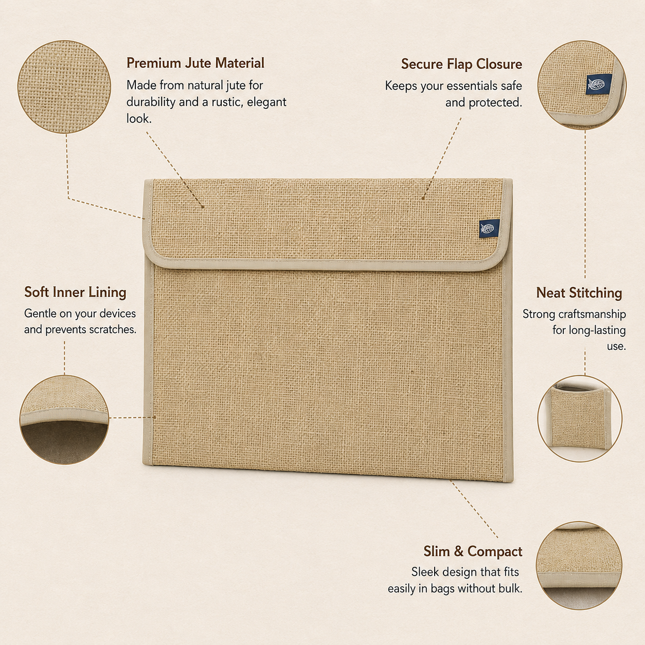 Natural Jute Document Folder Organizer