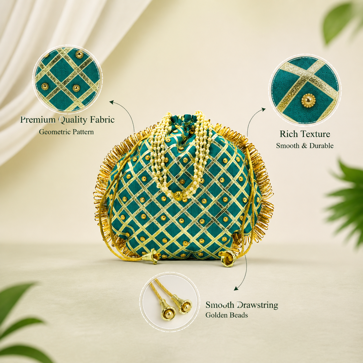 Designer Teal Green Bridal Potli Bag | Wedding Purse for Women