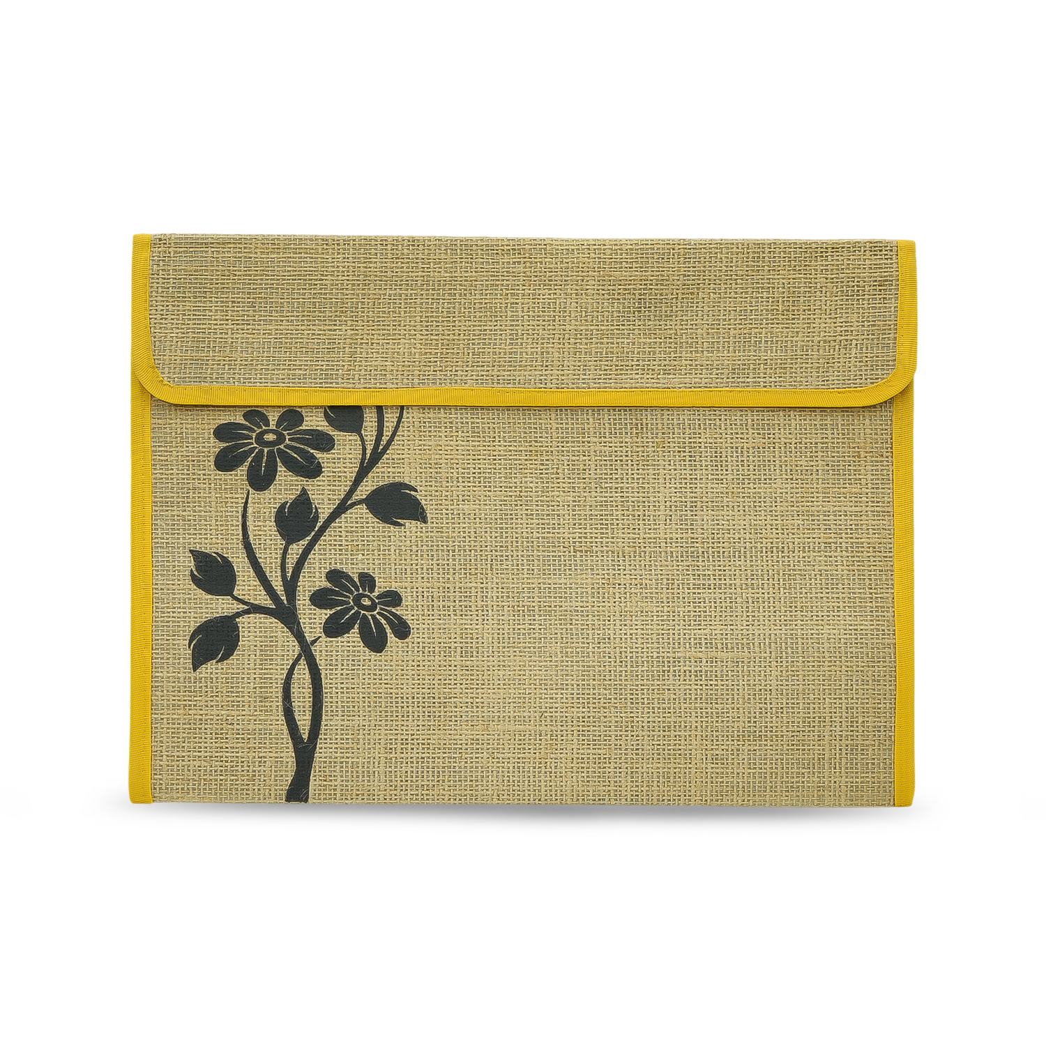 Floral Jute Document Folder with Flap Closure