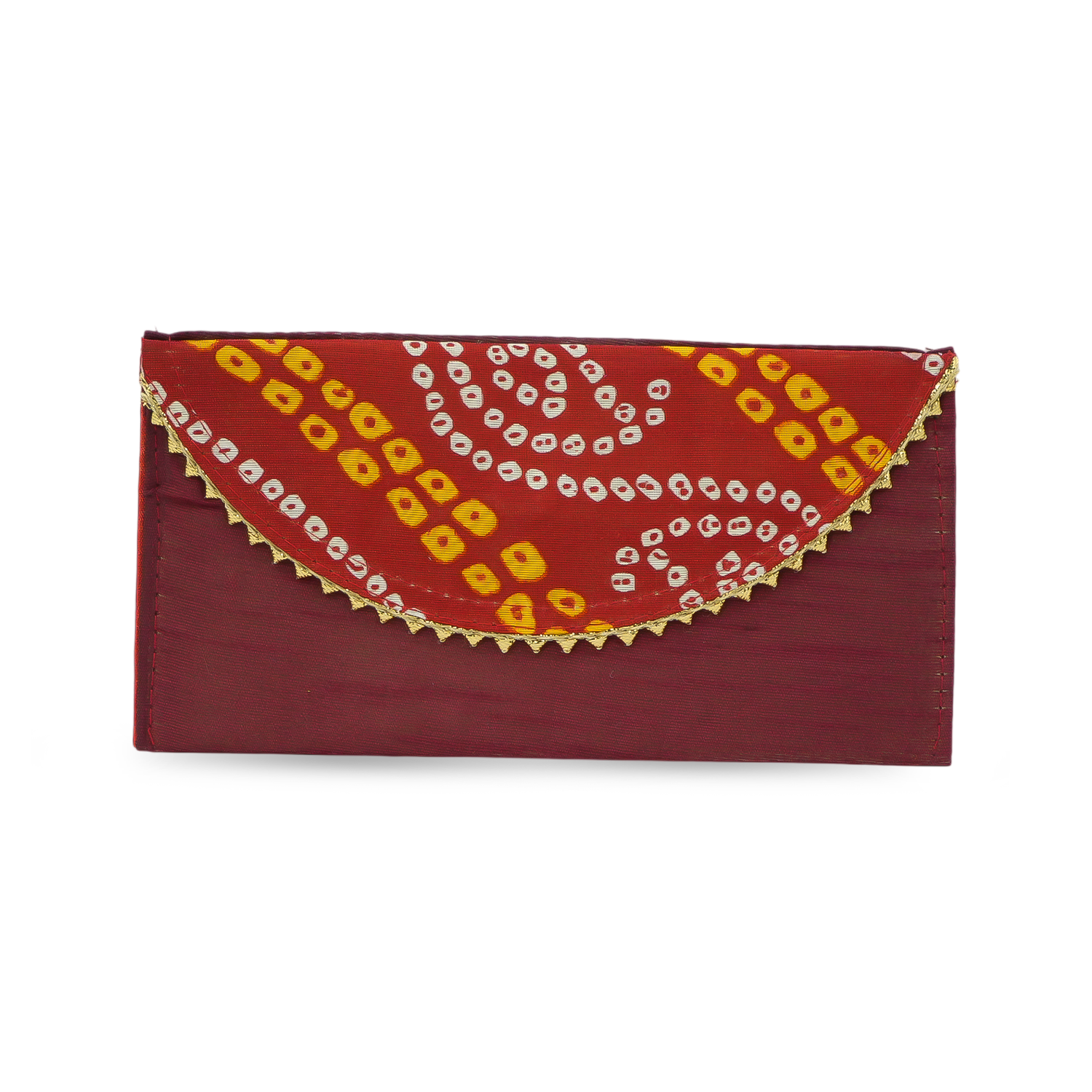 Bandhani Print Fabric Envelope Clutch Wallet with Flap Closure