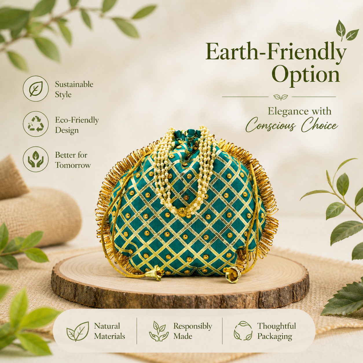 Designer Teal Green Bridal Potli Bag | Wedding Purse for Women