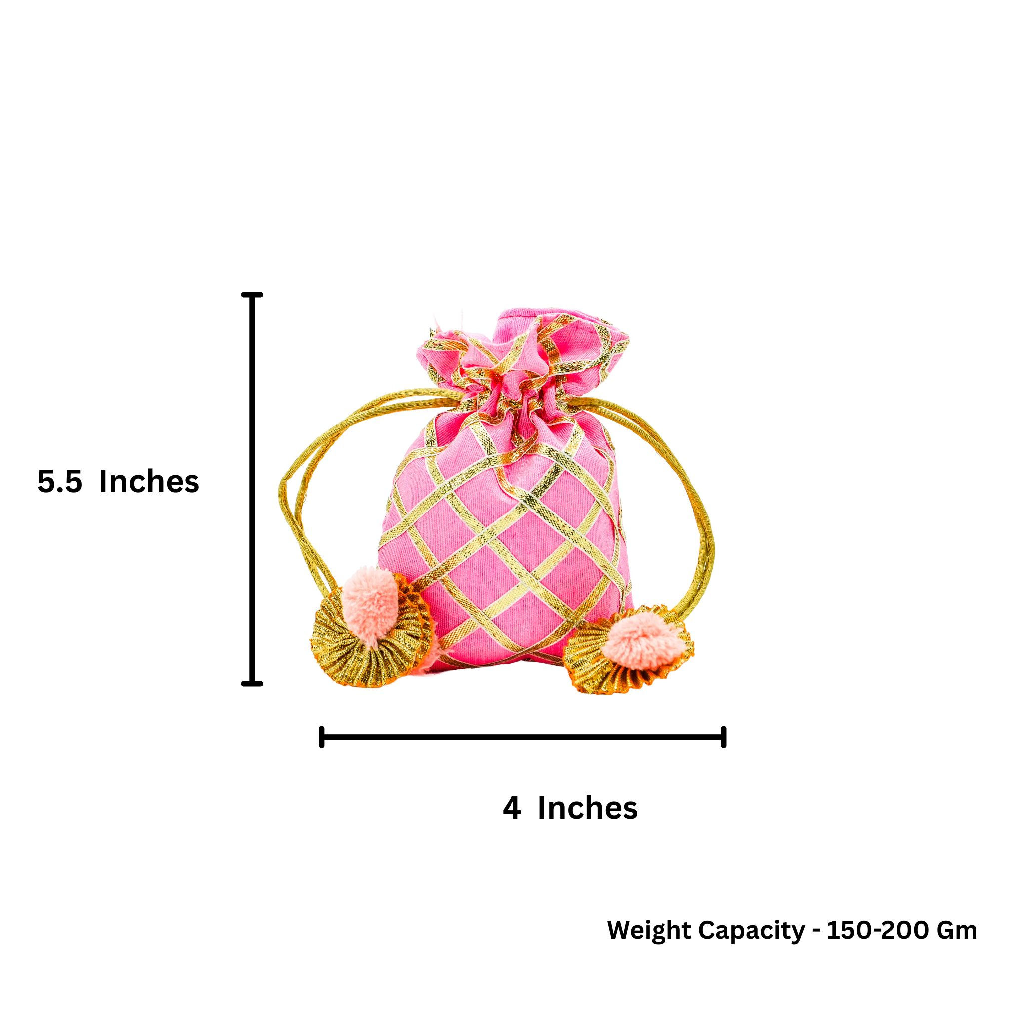 Designer Pink Potli Bag for Women | Gold Embroidered Bridal Wedding Purse
