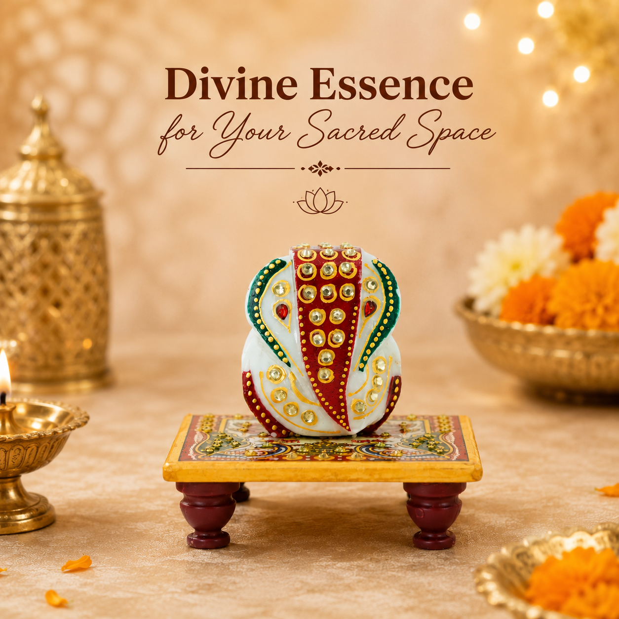 Handcrafted Marble Ganesha Idol on Decorative Chowki | Festivals & Gifting