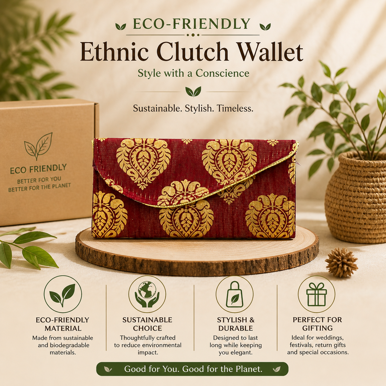 Designer Maroon Brocade Clutch Wallet for Women | Ethnic Envelope Purse