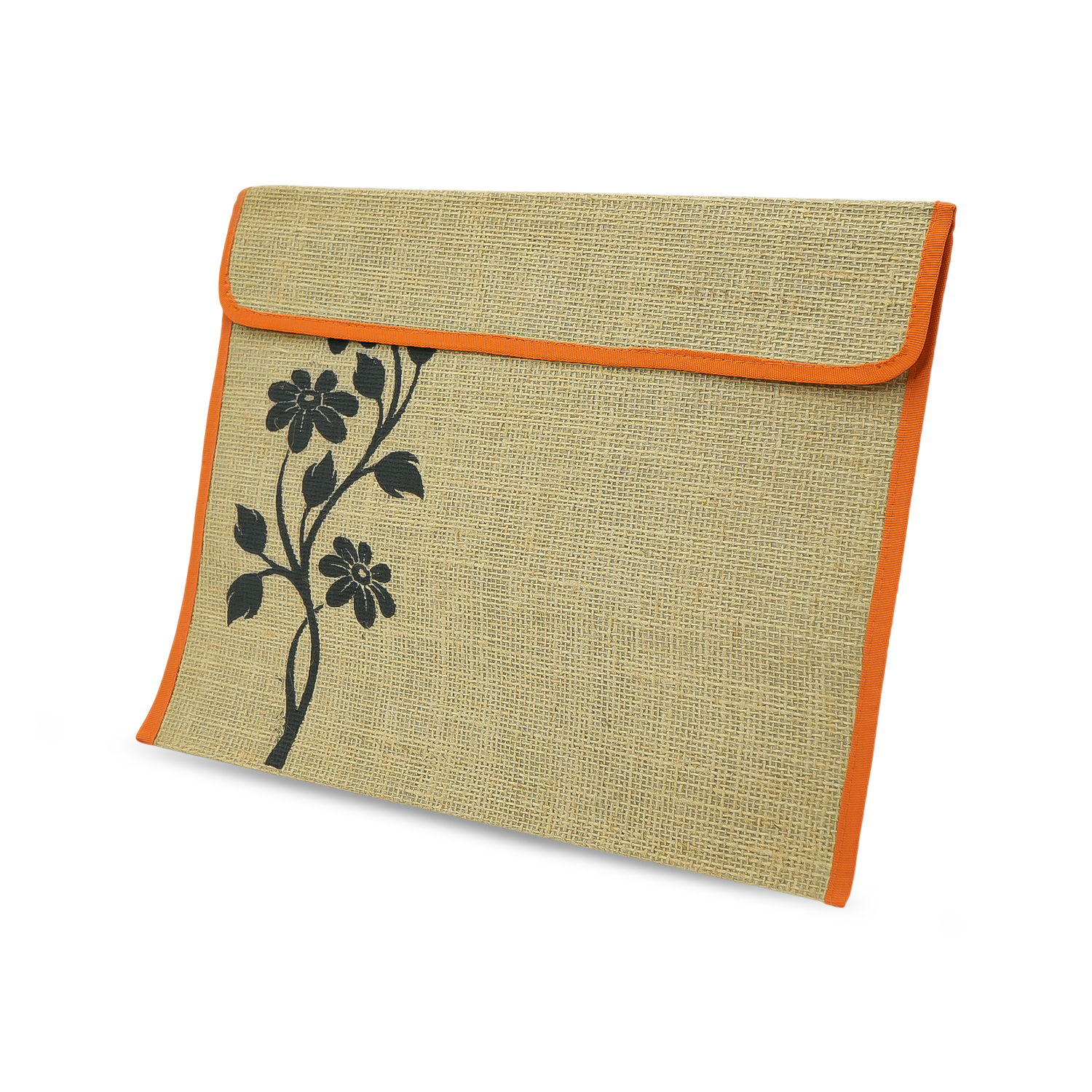 Floral Jute Document Folder with Flap Closure