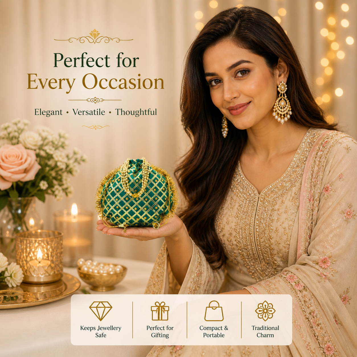 Designer Teal Green Bridal Potli Bag | Wedding Purse for Women