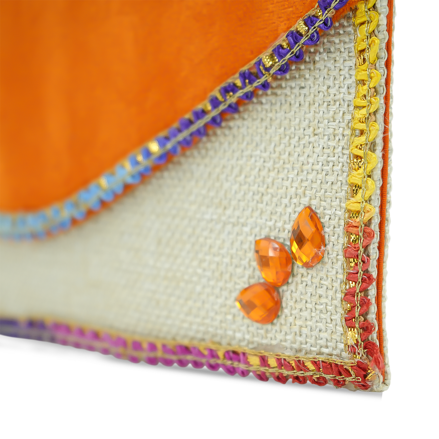 Multicolor Embroidered Border Envelope Clutch Wallet