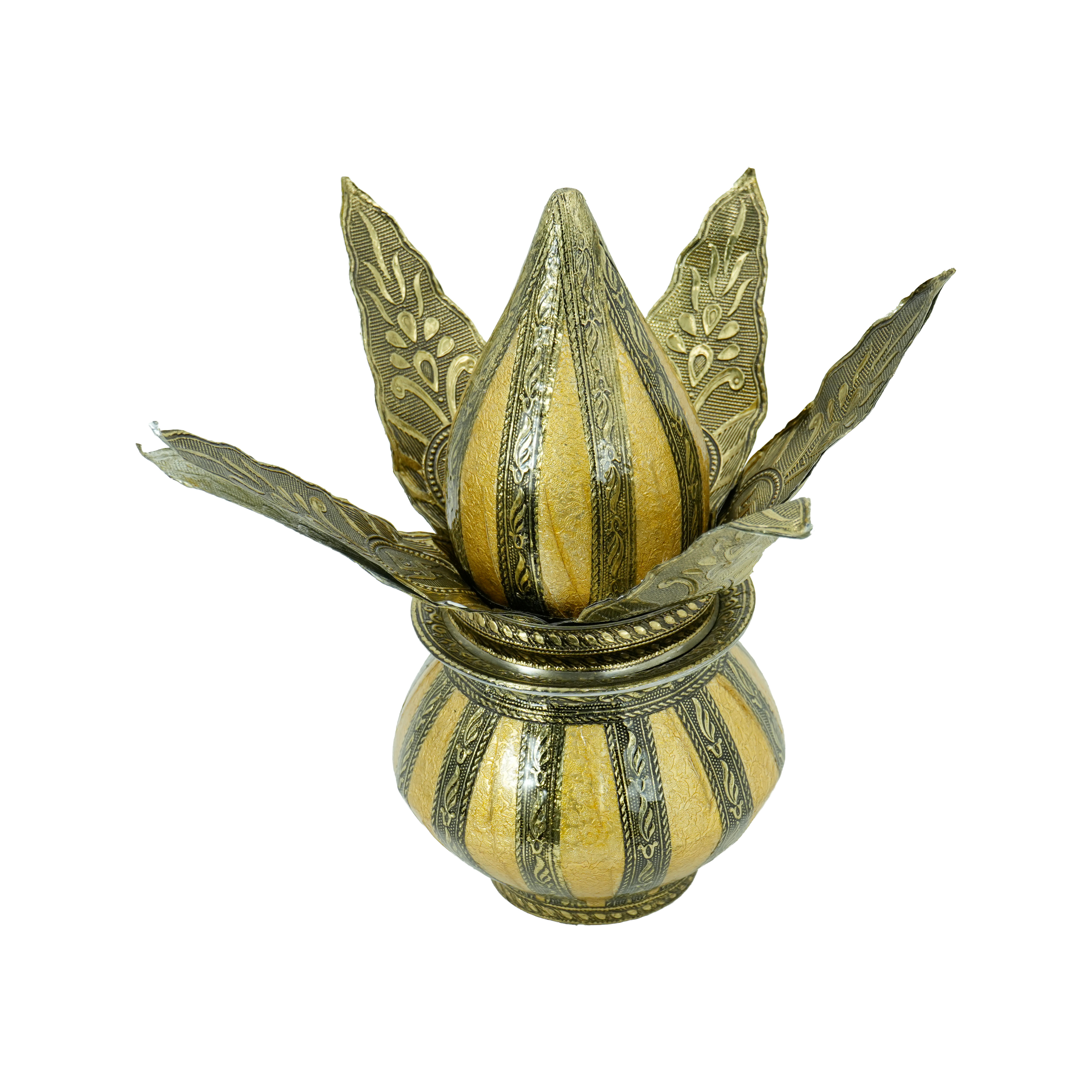 Decorative Metal Kalash with Coconut & Mango Leaves | Traditional Pooja Kalas