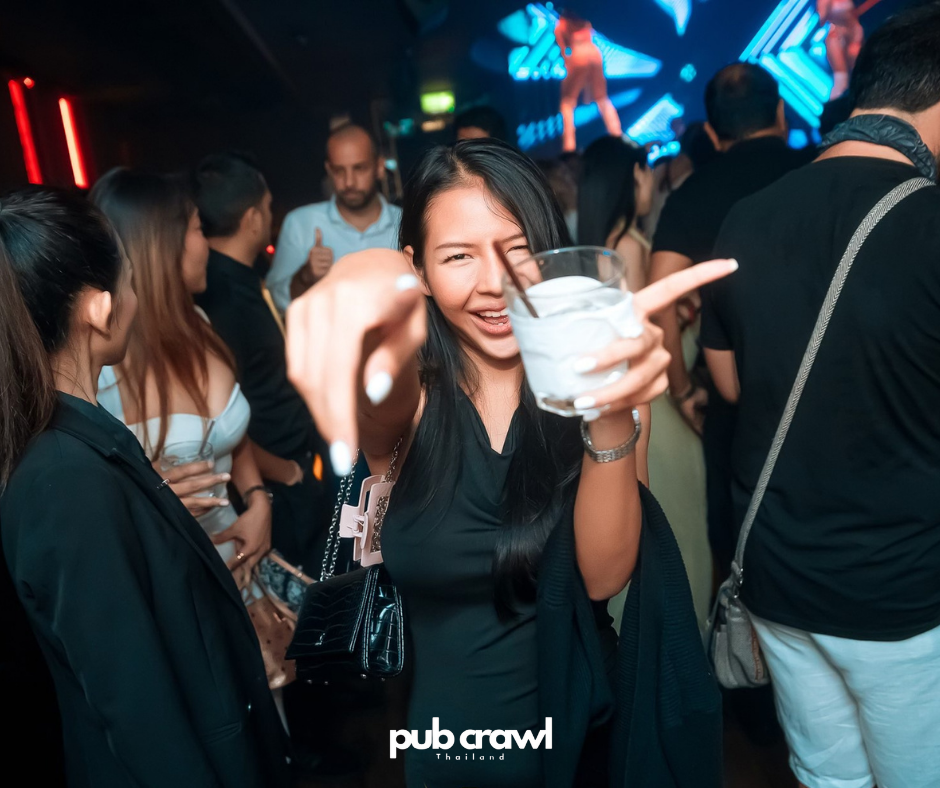 Girl having fun on Pub Crawl in Bangkok