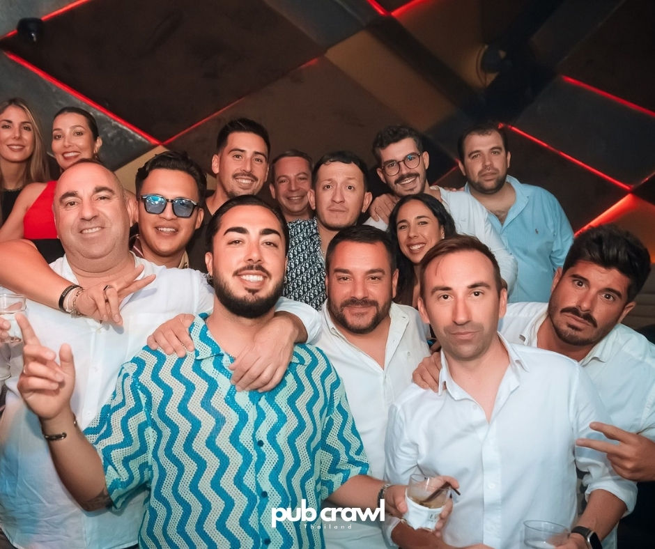 A group of Friends having fun on Pub Crawl in Bangkok