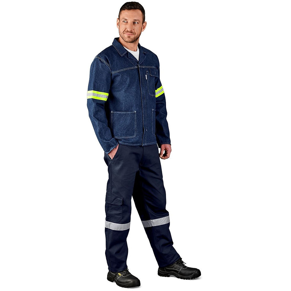Thumbnail: Cast Premium 100% Cotton Denim Jacket - Reflective Arms & Back - Yellow Tape
