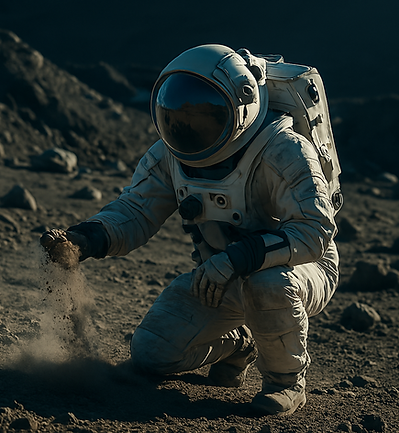 Astronaut collecting moon dust