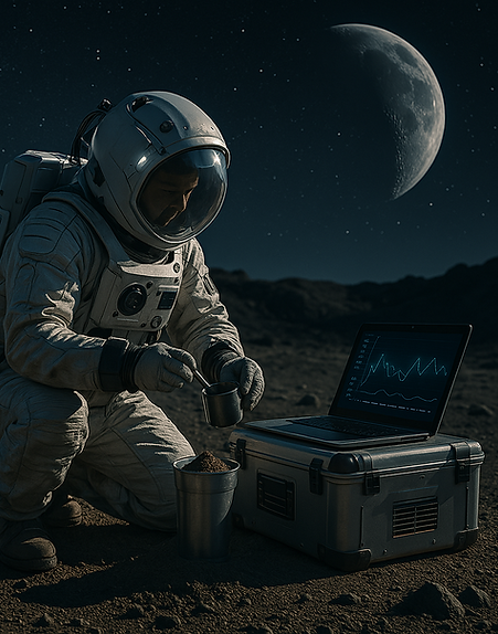 Astronaut analycing data on a computer