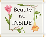 logo for Beauty Is Inside w/ pink & yellow flowers