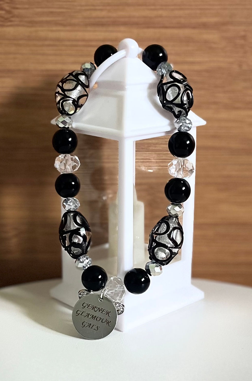 Thumbnail: Black, Clear, & Silver Beaded Bracelet