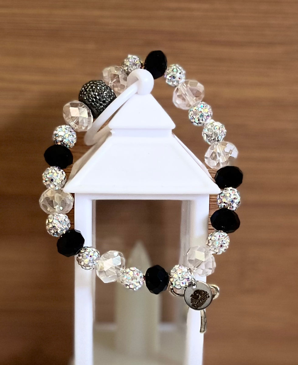 Thumbnail: Black, Clear, & Silver Beaded Bracelet