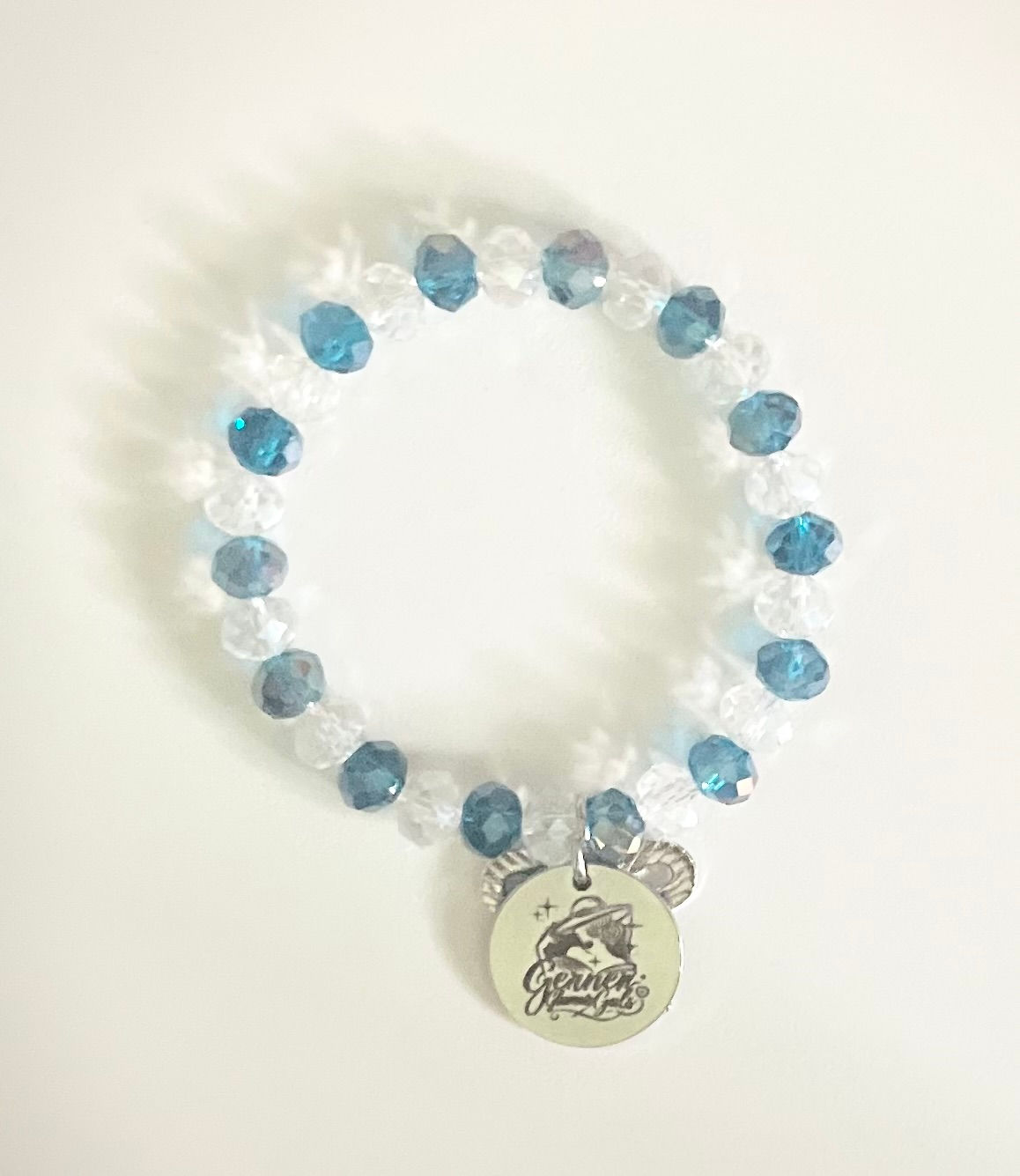 Blue, Clear, & Silver Beaded Bracelet