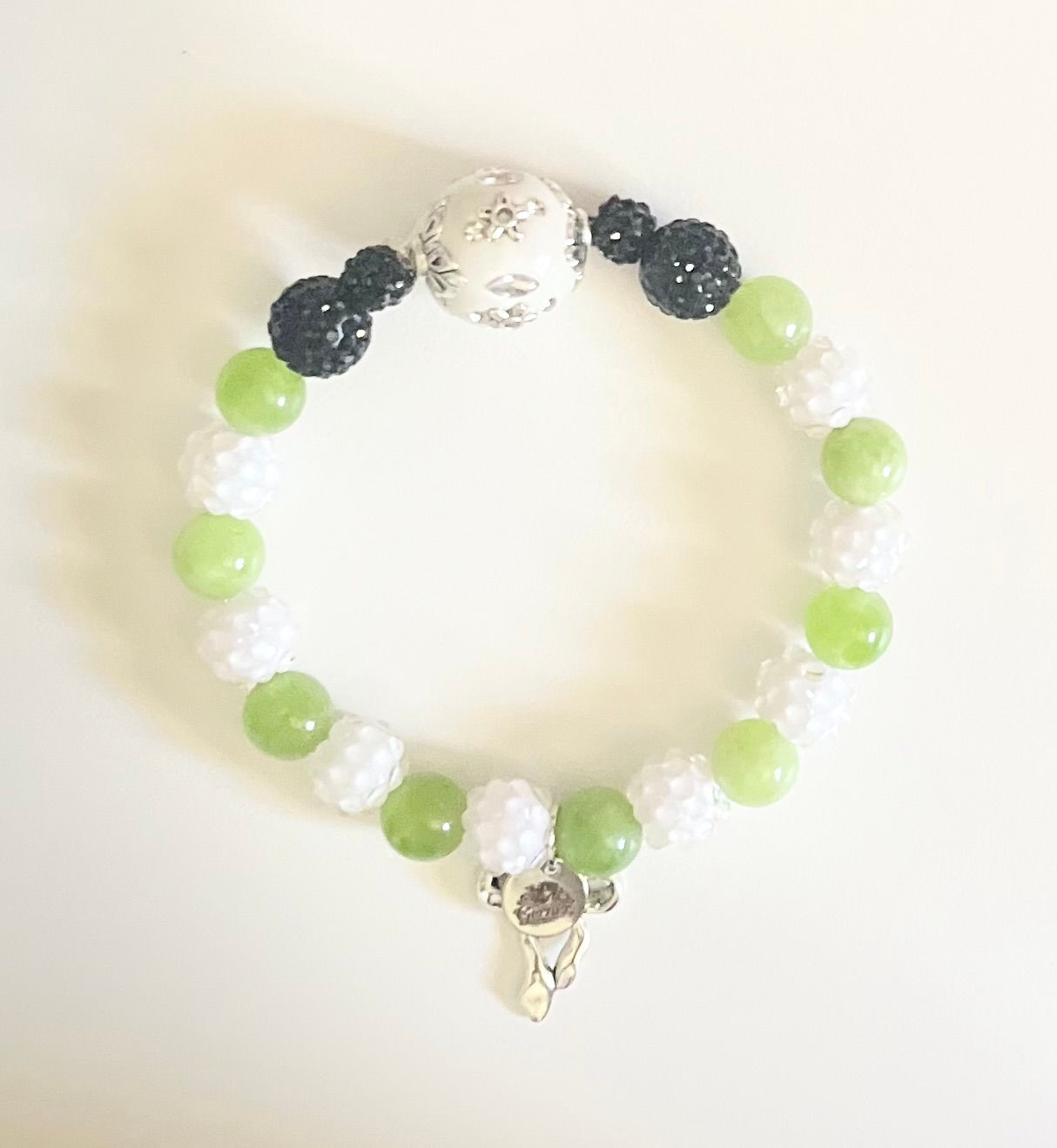 Green, White, & Black Beaded Bracelet