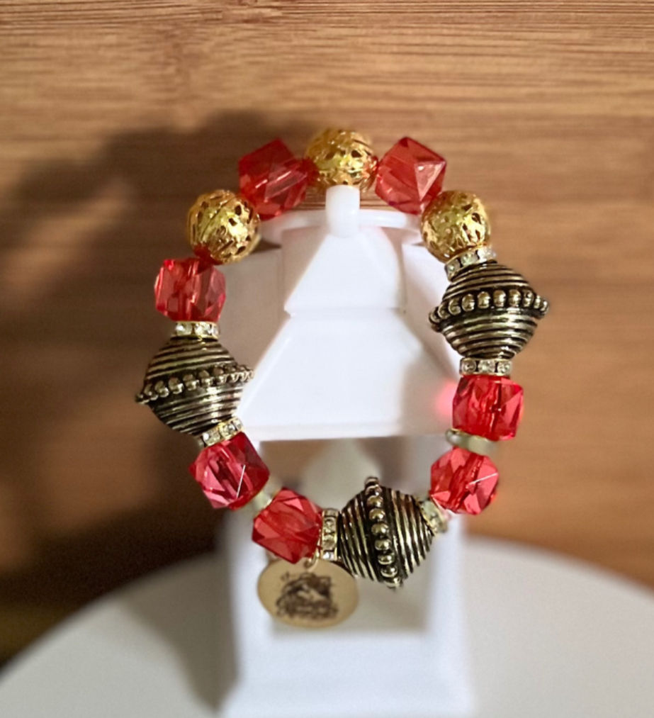 Thumbnail: Red, Gold, & Black Beaded Bracelet