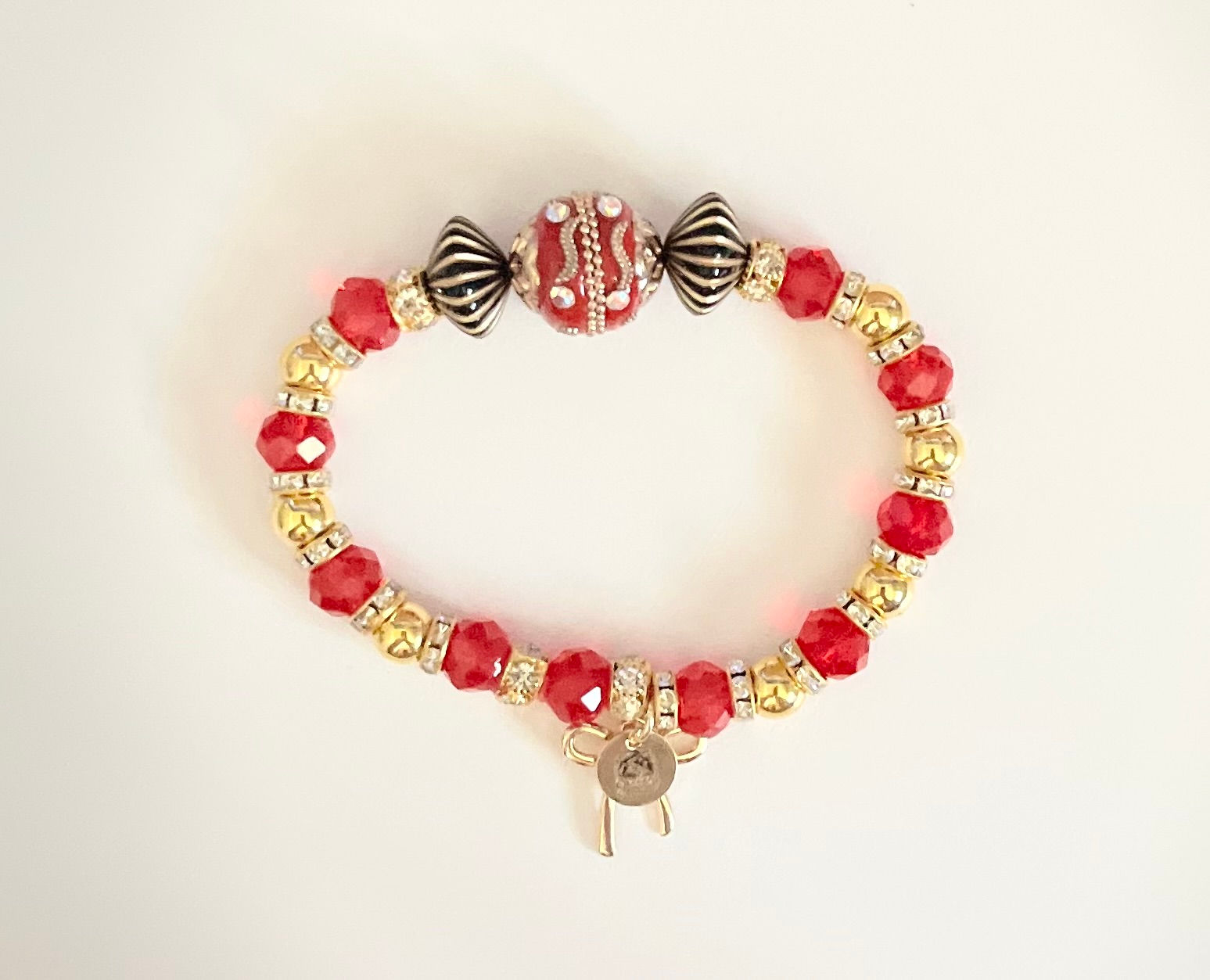 Red, Gold, & Black Beaded Bracelet