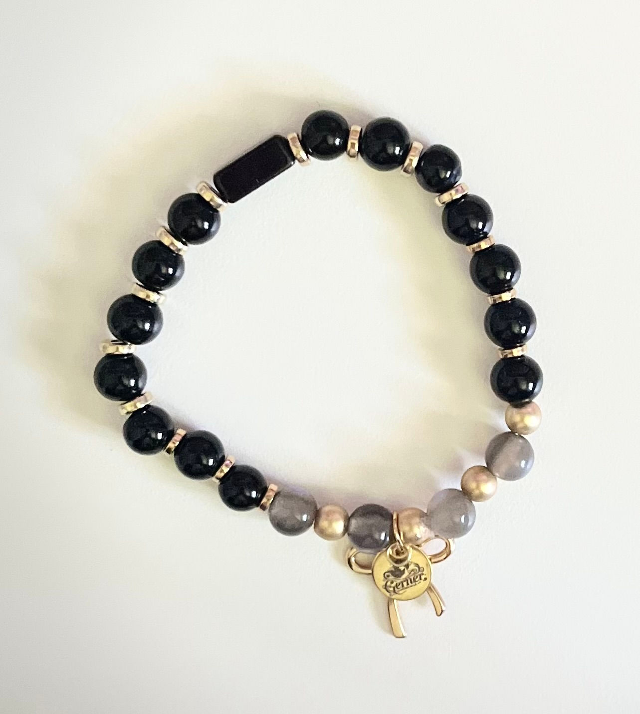 Black, Gray, & Gold Beaded Bracelet