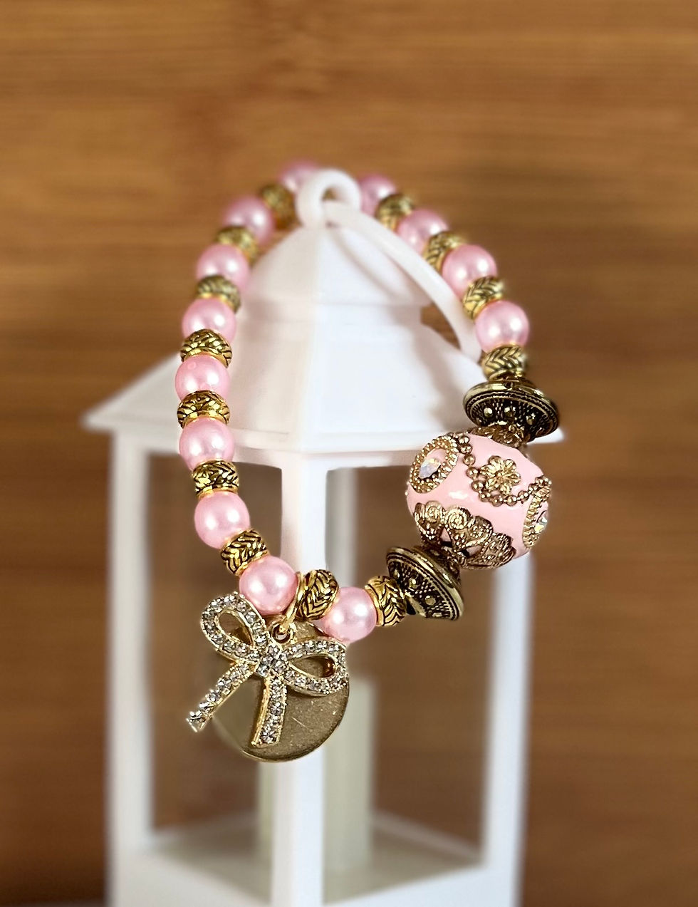 Thumbnail: Pink & Gold Beaded Bracelet