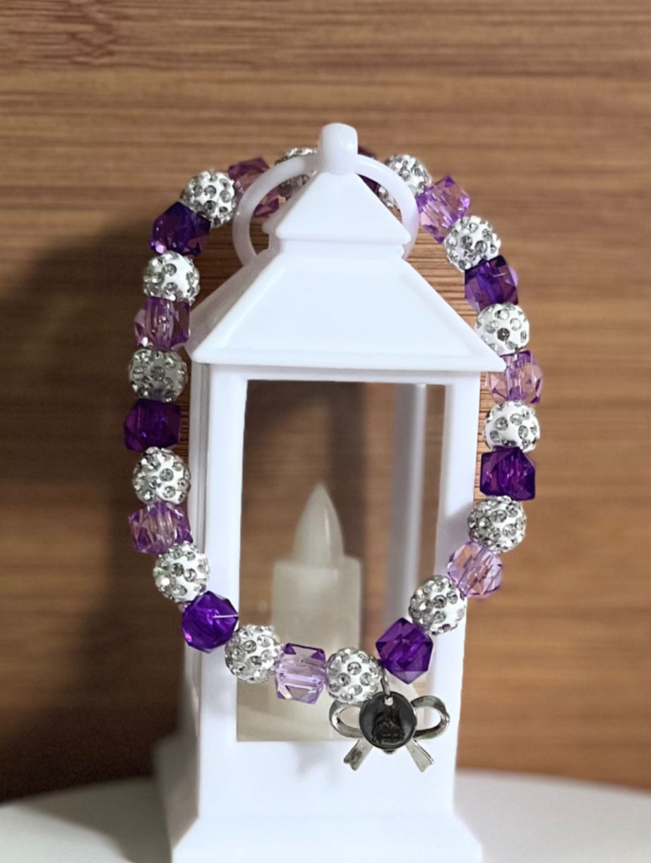 Thumbnail: Purple & White Beaded Bracelet