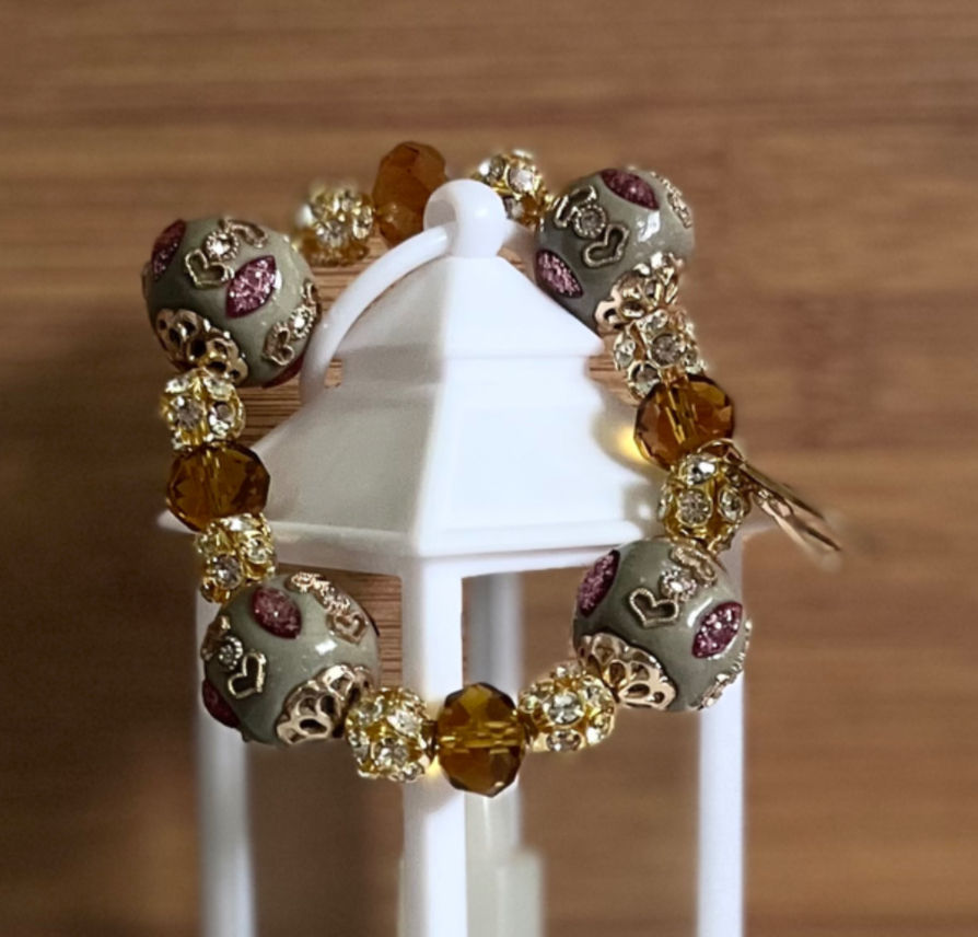 Thumbnail: Taupe & Gold Beaded Bracelet