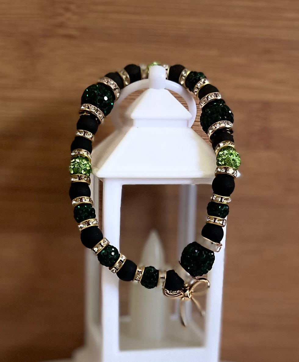 Thumbnail: Green, Black, & Gold Beaded Bracelet