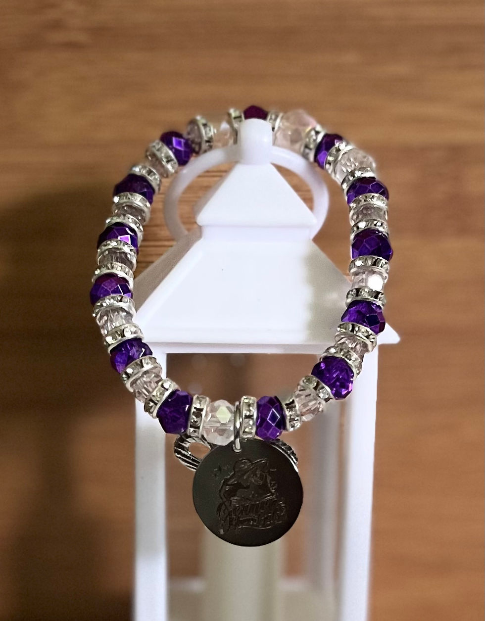 Thumbnail: Purple, Clear, & Silver Beaded Bracelet