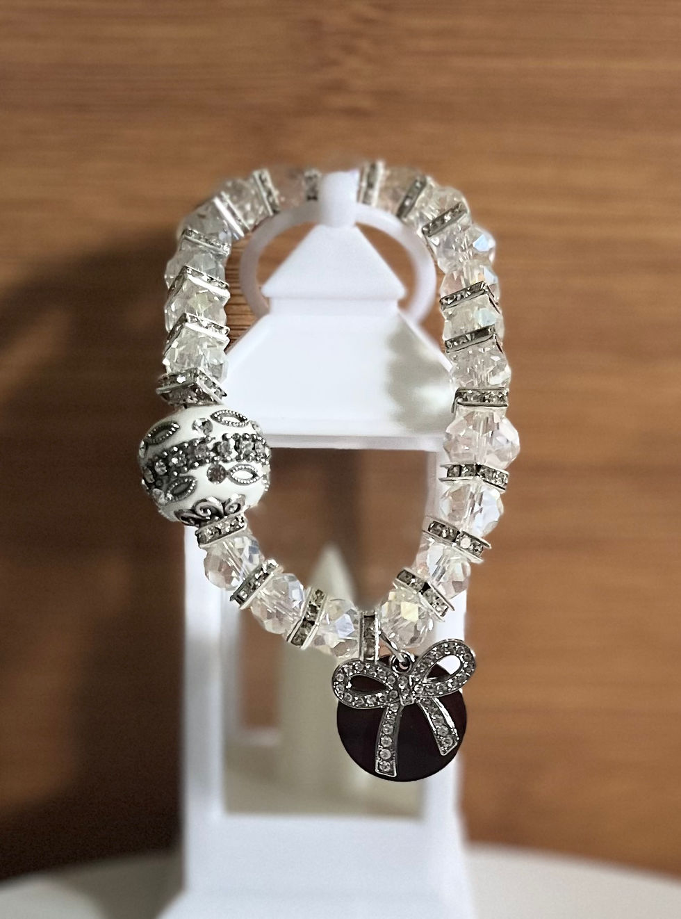 Thumbnail: Clear, White, & Silver Beaded bracelet