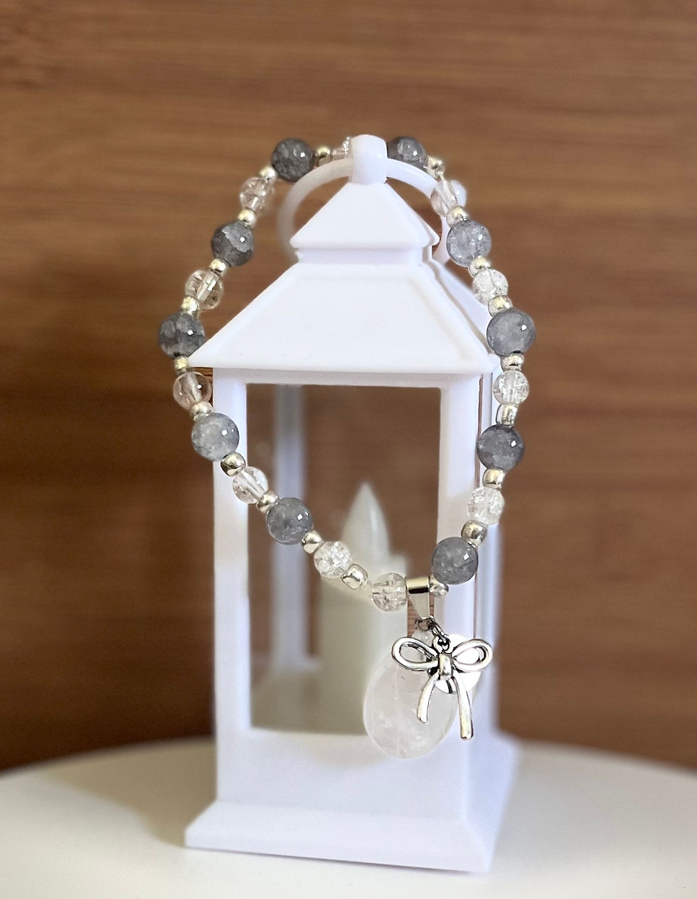 Thumbnail: Blue, Clear, & Silver Beaded Bracelet