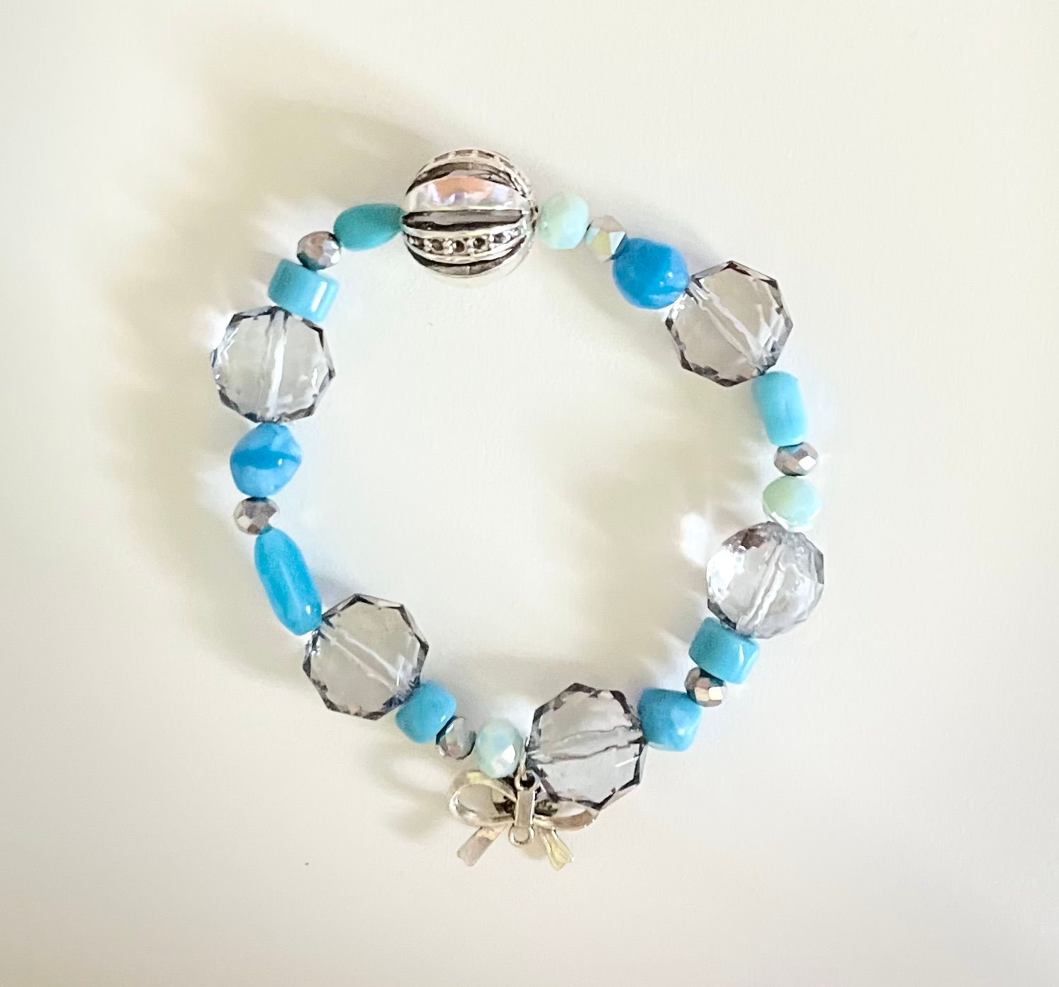 Turquoise, Clear, & Silver Beaded Bracelet