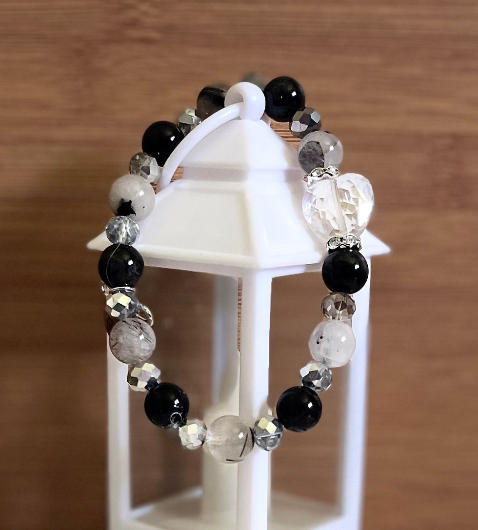 Thumbnail: Black, Clear, & Silver Beaded Bracelet