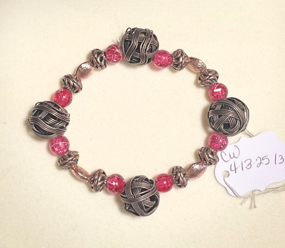 Thumbnail: Bronze and Pink Beaded Bracelet