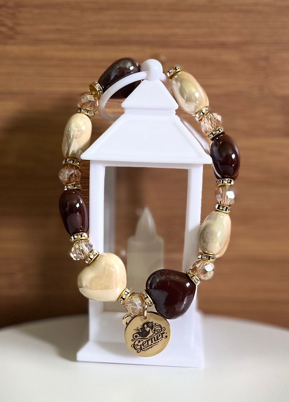 Thumbnail: Brown, Beige, & Gold Beaded Bracelet