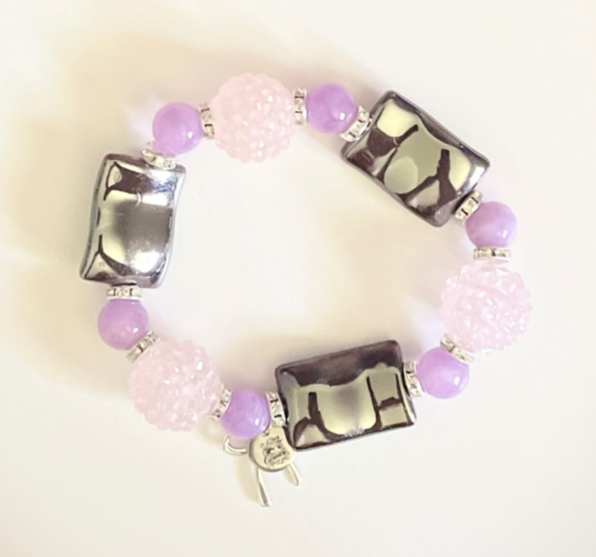 Thumbnail: Purple, Clear, & Silver Beaded Bracelet