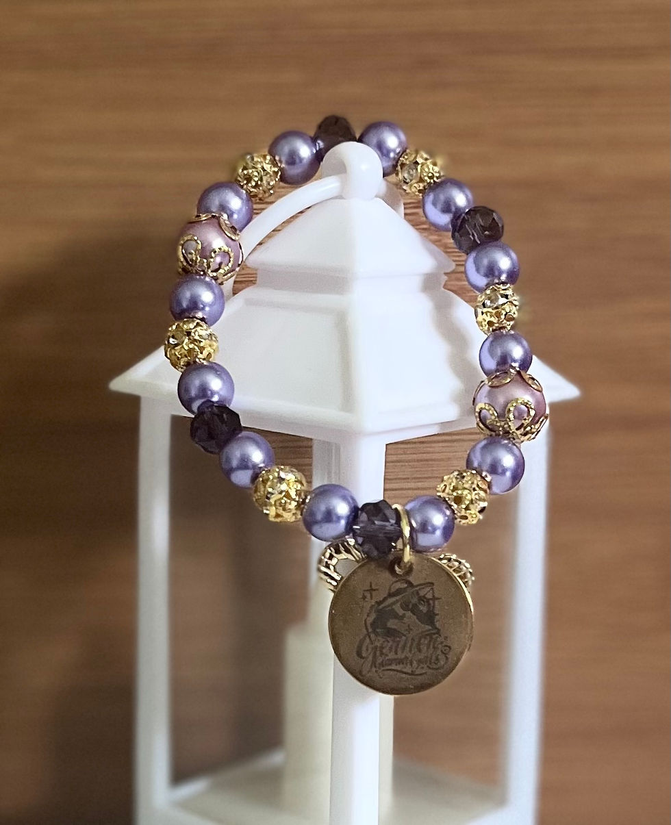 Thumbnail: Purple & Gold Beaded Bracelet