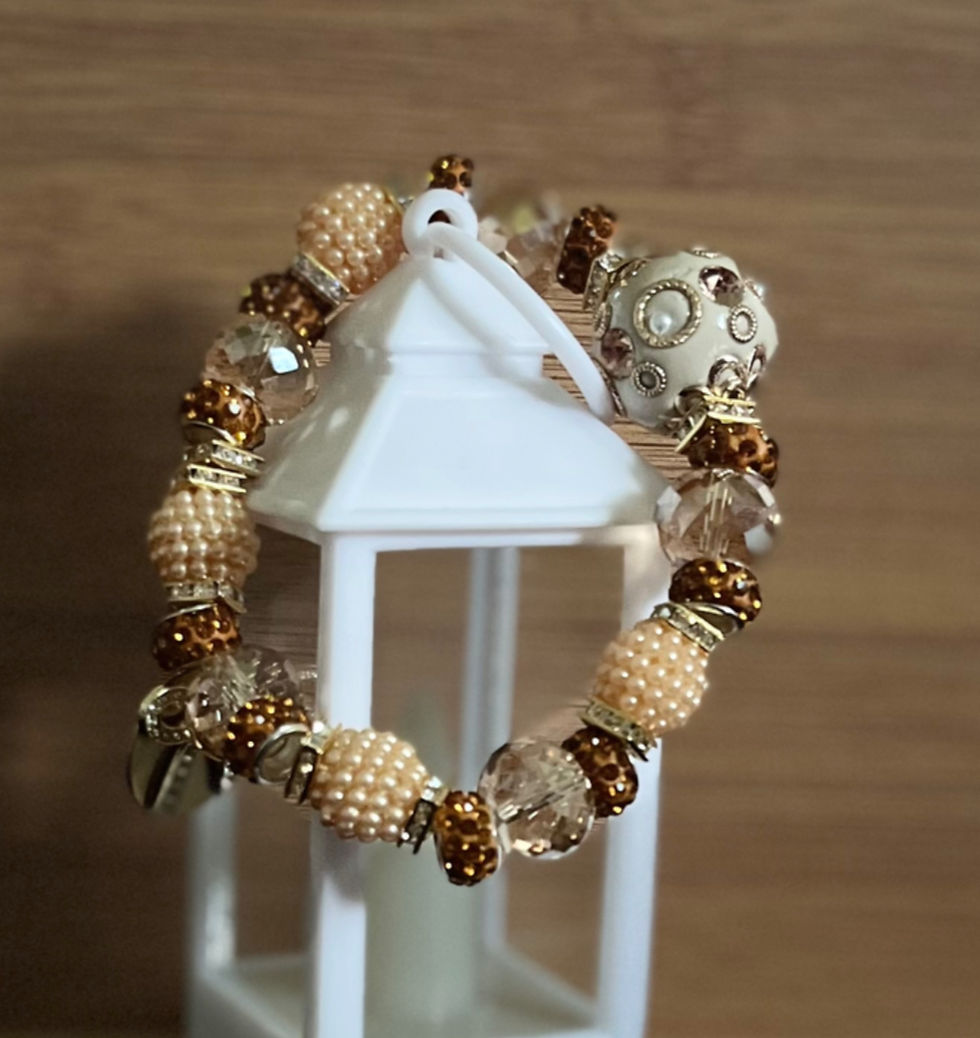 Thumbnail: Orange, Cream, & Gold Beaded Bracelet