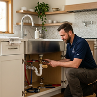 Professional plumber working on home plumbing service