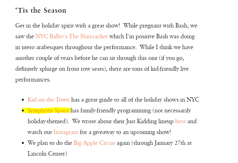 Concert mention in blog post