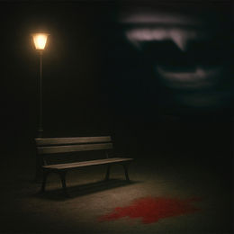 The threat of a vampire looms over a dimly-lit park bench in this illustration for "The Monster."