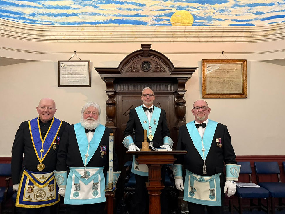 Pictured L to R - W Bro Rev'd Roger Quick, Bro B Sutcliffe SW, W Bro M Spivey WM, Bro P Burton JW