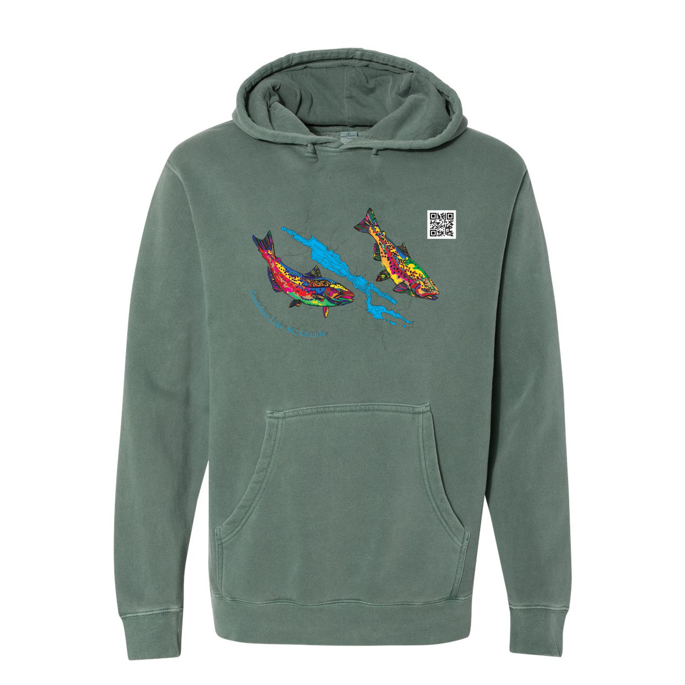 Cowichan Lake & Fish Green Hooded Sweatshirt