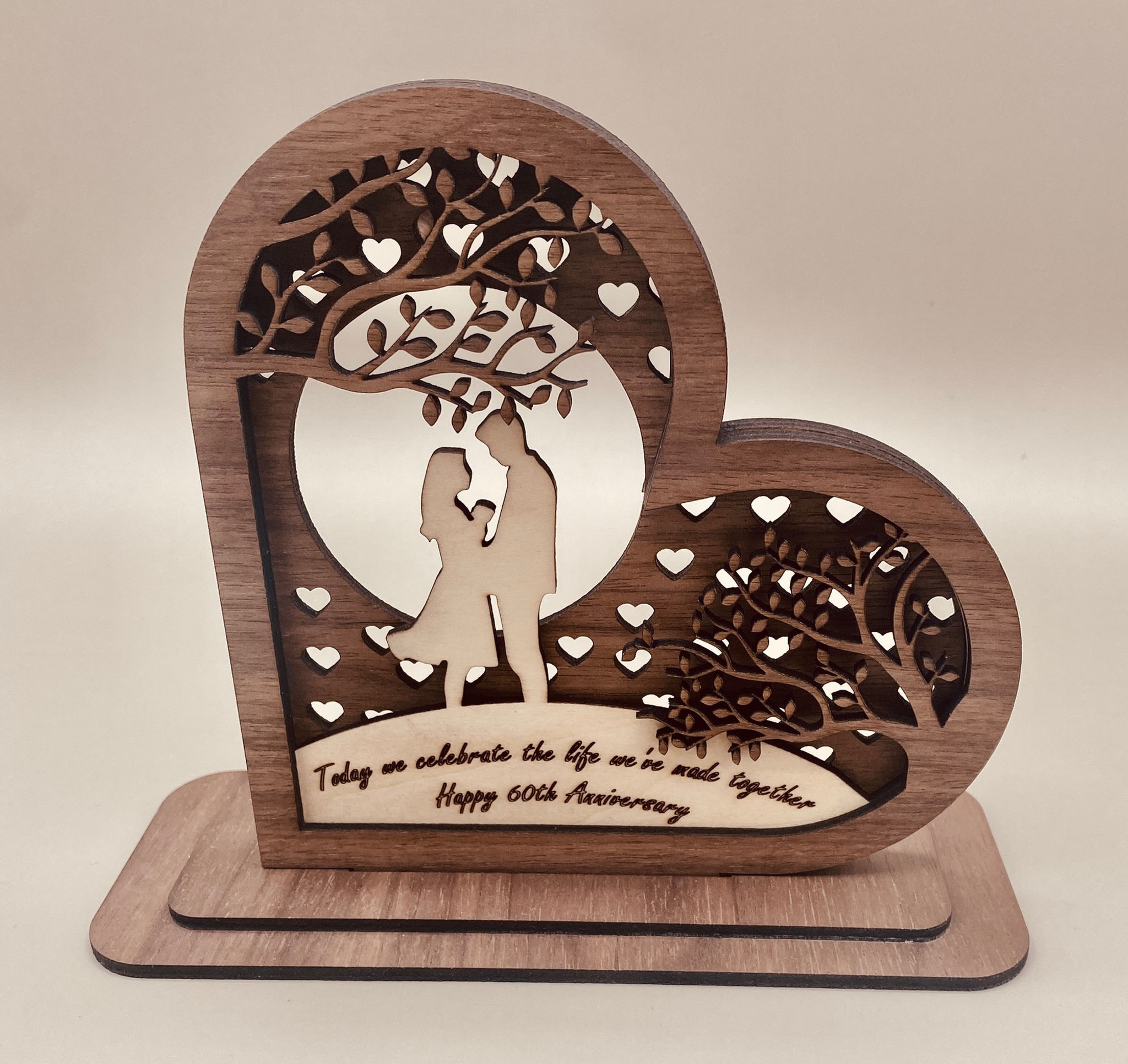 Wooden 3 Layered Heart for Anniversary or Wedding