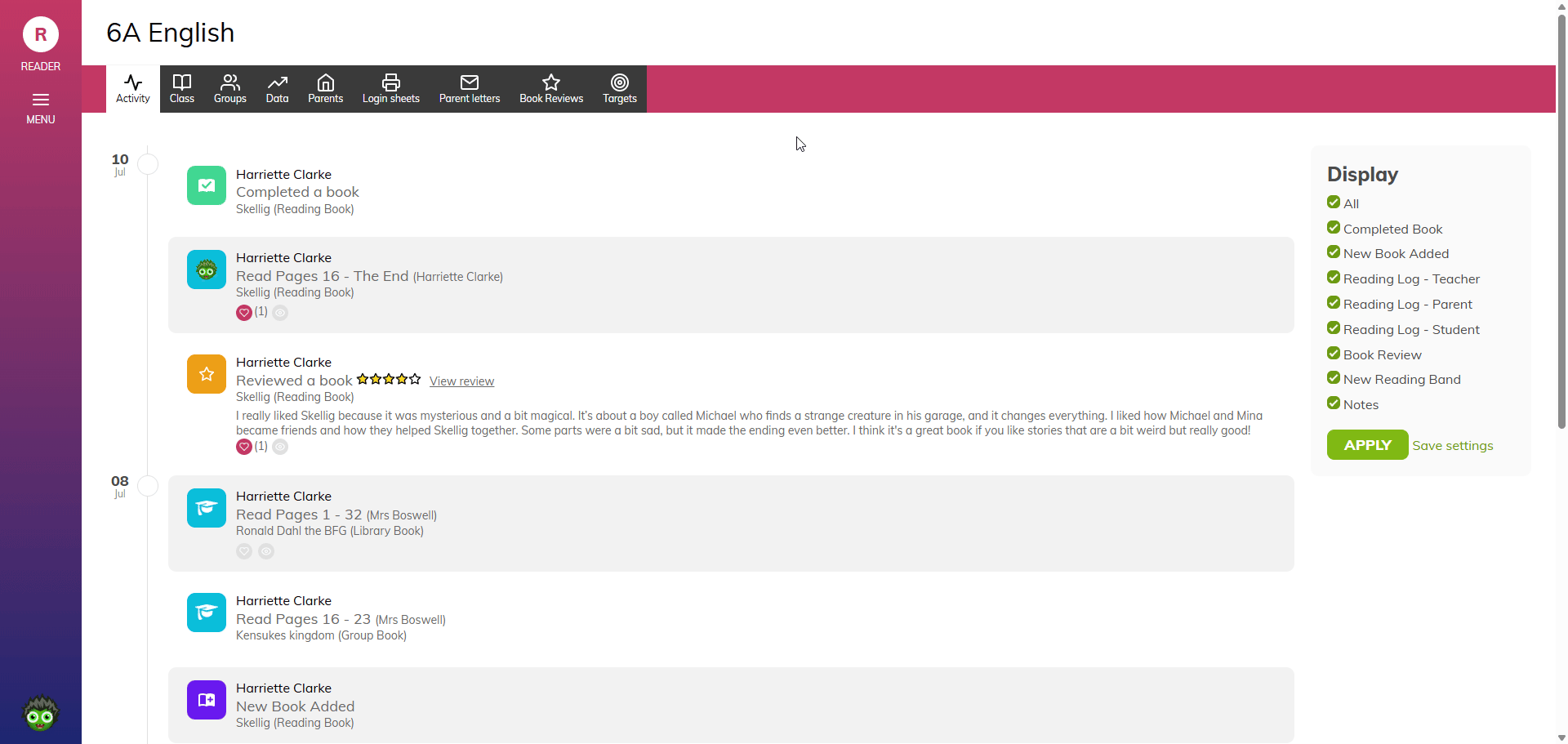 Class Activity Feed