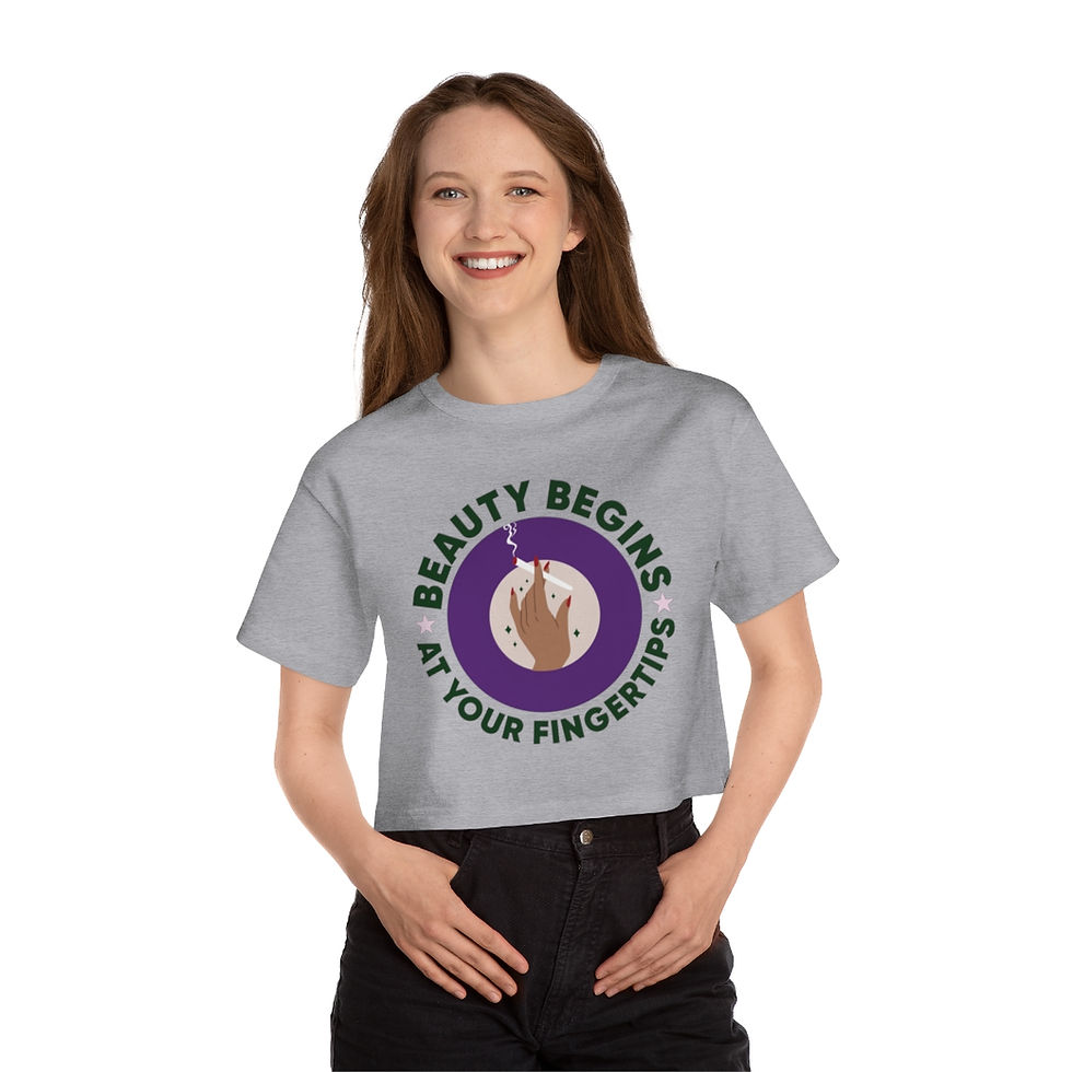 Thumbnail: Beauty Begins At Your Fingertips Champion Cropped Shirt | Weed Crop Top
