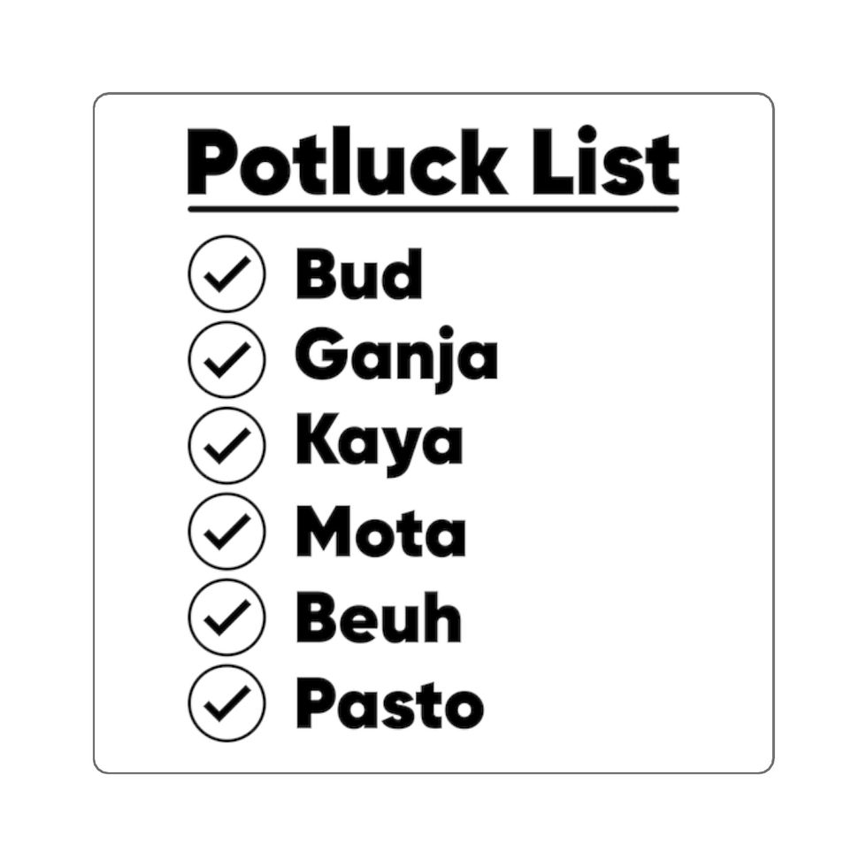 Thumbnail: Potluck List Square Vinyl Sticker Decal | Weed Names Sticker | Weed Decor